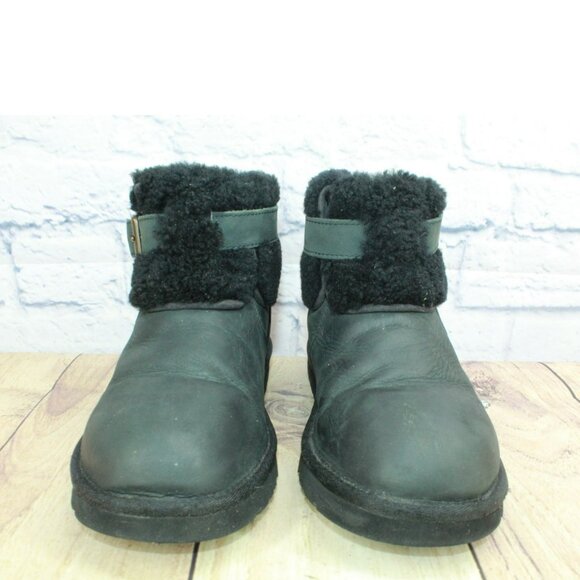 UGG Australia Jocelin Black Leather Shearling Lined Winter Boots Size 7 - Picture 4 of 9